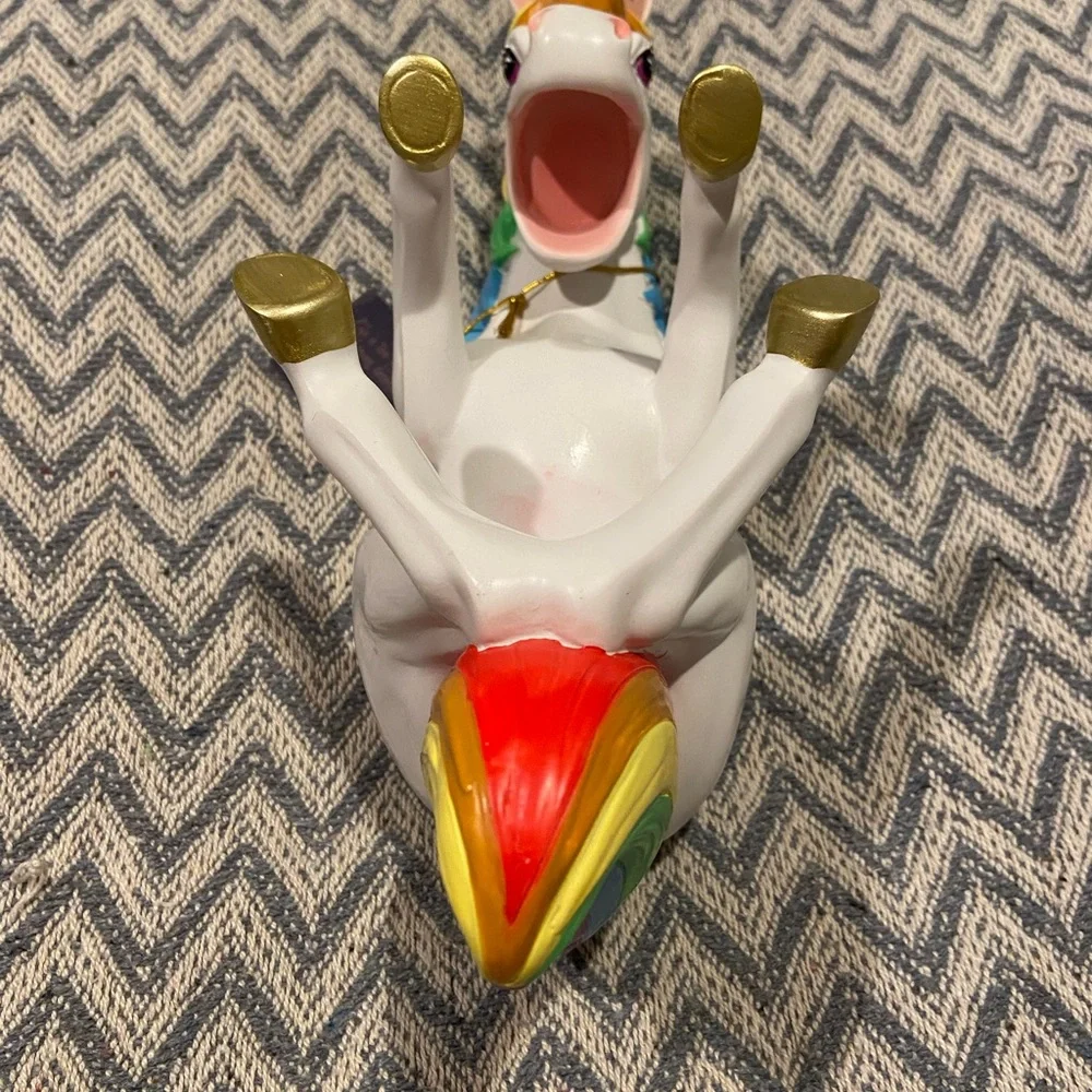 White Rainbow Unicorn Wine Bottle Holder - Colorful Fun Accent